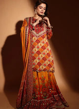 Orange red multi sharara suit