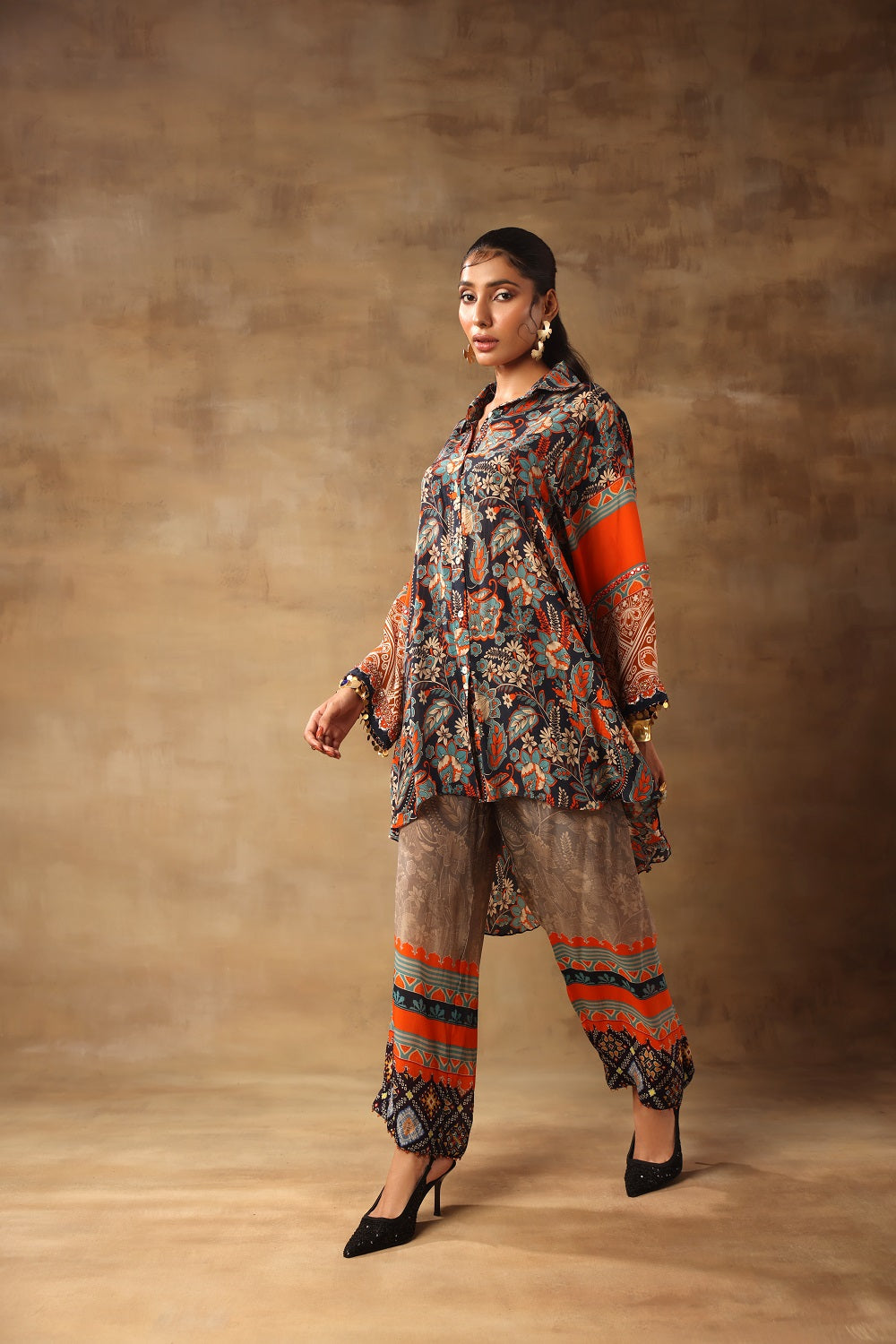 Denim Blue Orange Co-ord Set