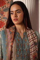 Asymmetrical Kurta with Pant and Scarf