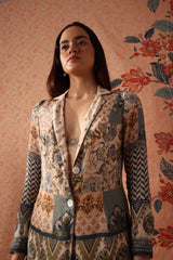 Mosaic Print Blazer With Tapered Pant