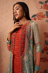 Long Jacket With Scallop Edge Kurta And Pant