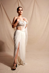 Cream pleated organza saree