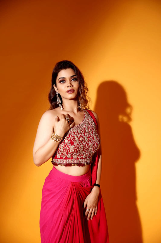 Red pink ombre saree