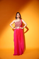 Red  pink ombre saree