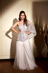 Grey off single  shouder cape with  Sharara