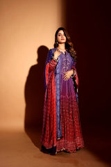 Maroon purple bandhani anarkali set