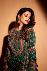 Bottel green lehenga and long top with dupatta