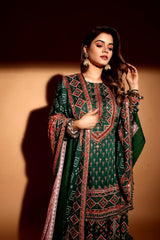 Bottel green lehenga and long top with dupatta