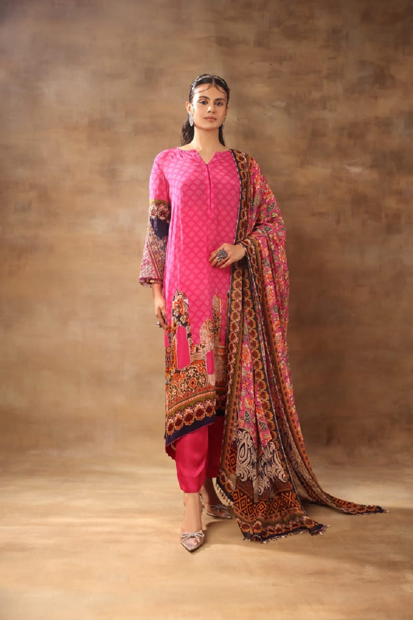 Pink A-line Kurta With Heavy Dupatta And Pant