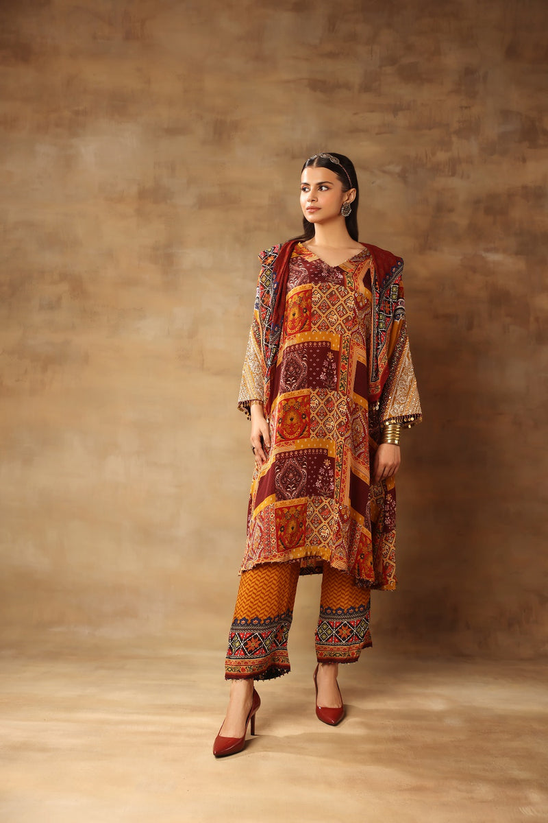 Printed A-line Kurta With Scarf And Dupatta