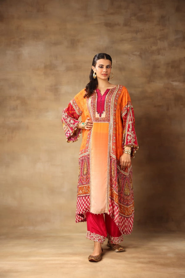 A-line Ombre Kurta With Pant Jaal border