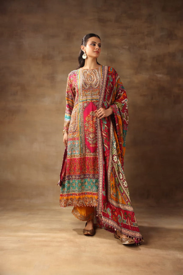 Multi Color Heavy Kurta With Dupatta And Pant