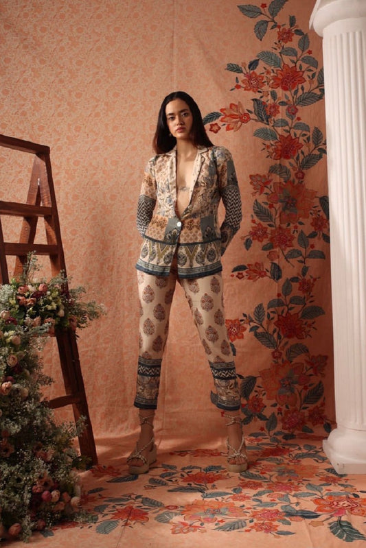 Mosaic Print Blazer With Tapered Pant
