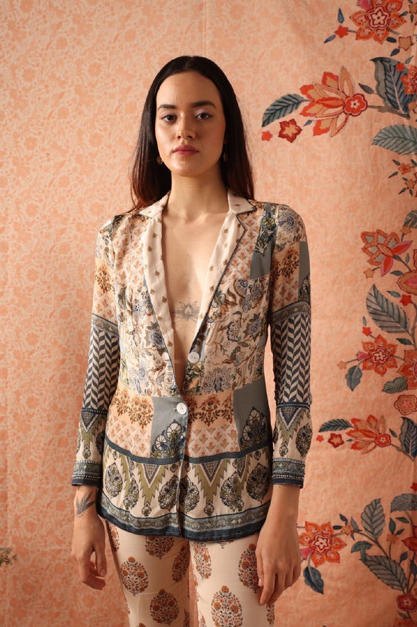Mosaic Print Blazer With Tapered Pant