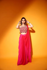 Red  pink ombre saree