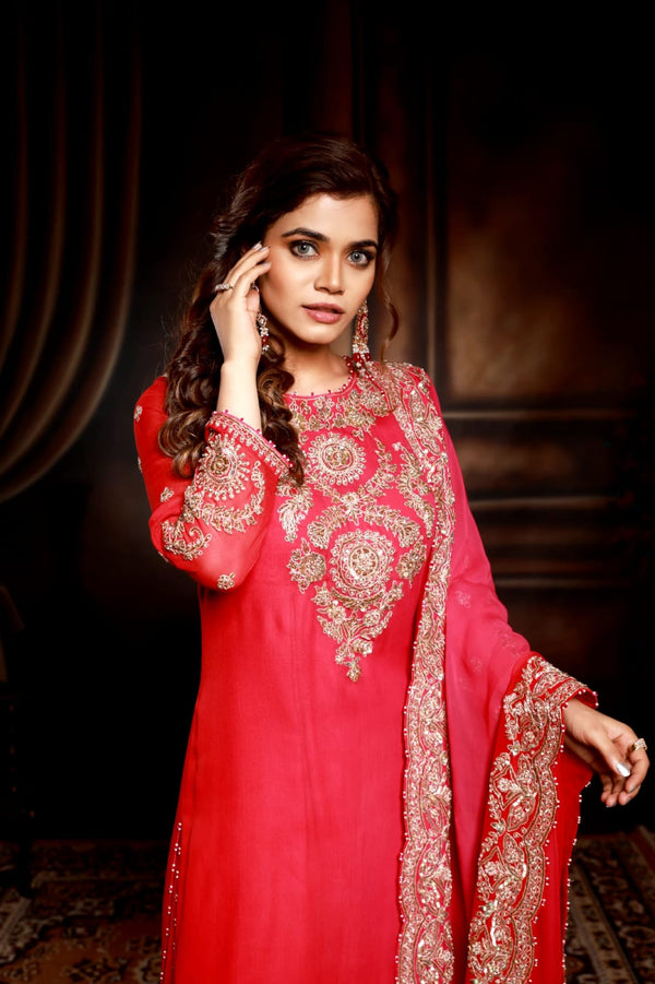Pink red ombre heavy suit