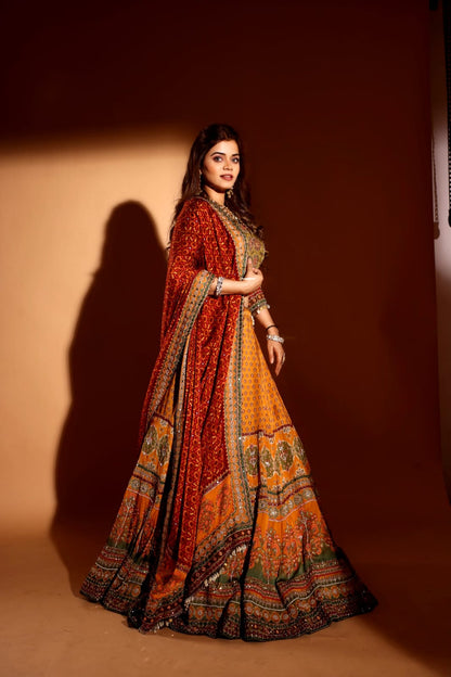 Mustard and Green heavy shell lehenga