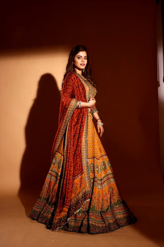 Mustard and Green heavy shell lehenga