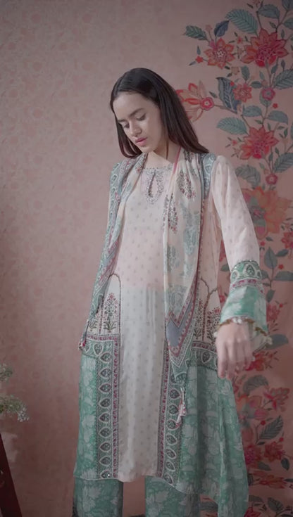 Teal colour kurta set with scarf