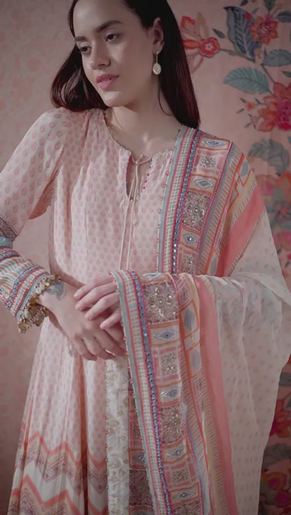 Peach kalamkari kalidar