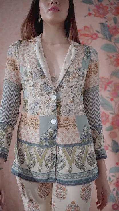 Mosaic Print Blazer With Tapered Pant